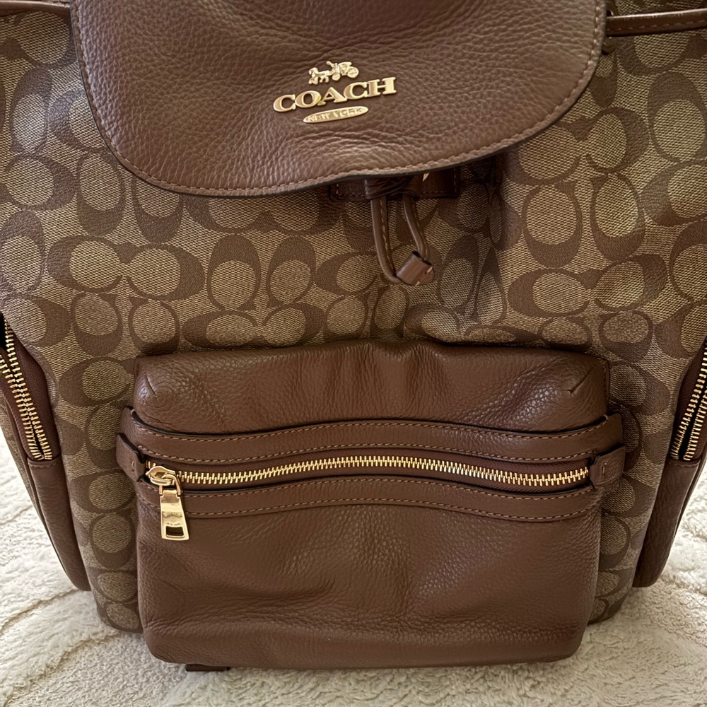 Coach Brown Signature Canvas & Leather Backpack - Picture 2 of 11